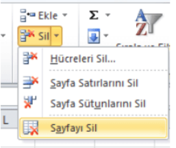 excel sayfa sil