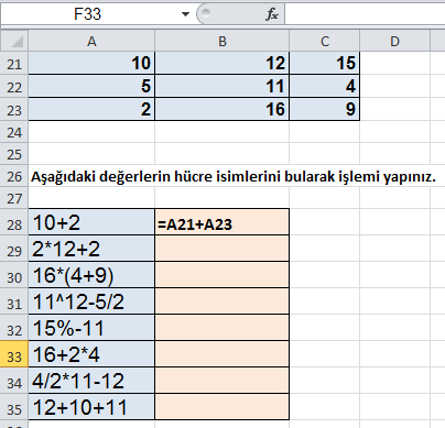 excel formül örnekleri