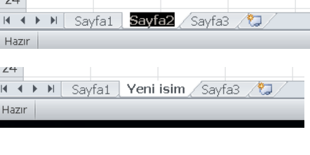 excel sayfayı yeniden adlandır